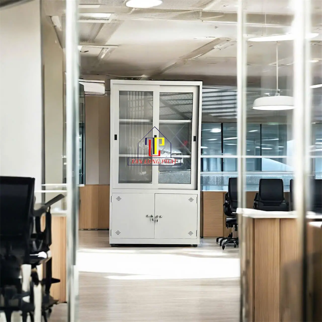 Tủ hồ sơ 4 cánh kính lùa trên